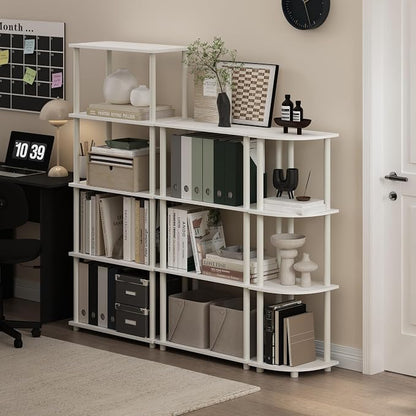 Furinno Turn-N-Tube Storage Shelves, 4-Tier Toolless Book Shelf, Corner Shelf, Toolless Open Shelves, for Organization and Storage, Living Room, Garage, Home Office, White