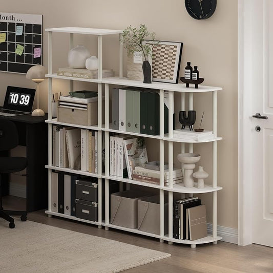 Furinno Turn-N-Tube Storage Shelves, 4-Tier Toolless Book Shelf, Corner Shelf, Toolless Open Shelves, for Organization and Storage, Living Room, Garage, Home Office, White