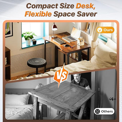 Huuger Folding Desk with Storage Shelf, 31.5 Inch Foldable Computer Table for Small Spaces, Space Saving Sofa Table for Couch, Writing Work Office Computer Desk, Easy to Fold, Rustic Brown