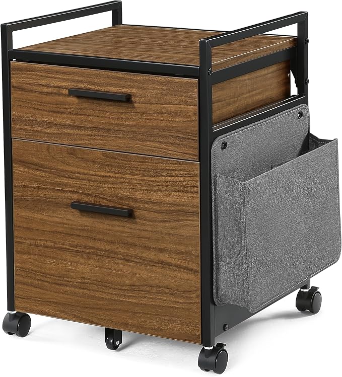 EUREKA ERGONOMIC 2 Drawer Mobile File Cabinet with Wheels, Solid Wood Rolling Storage Cabinet for Home Office, Space-Saving Under Desk Organization with Printer Stand, Walnut