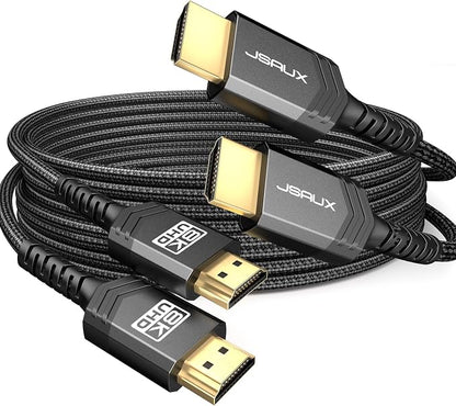 JSAUX 10K Short HDMI Cable 3.3FT 2-Pack 2.1 48Gbps 8K&4K Ultra High Speed Cords(8K@60Hz 7680x4320, 4K@120Hz) eARC HDR10 HDCP 2.2&2.3 3D, Compatible with PS5/PS4/X-Box/Roku TV/Blu-ray/LG-Black