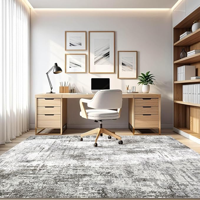 Area Rugs 9x12 Living Room: Washable Large Abstract Neutral Modern Soft Gray Rug Stain Resistant Indoor Floor Non-Slip Accent Carpet for Bedroom Nursery Playroom Office Dining Room Home Decor