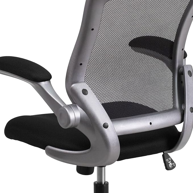 Flash Furniture Kale Mid-Back Black Mesh Swivel Ergonomic Task Office Chair with Gray Frame and Flip-Up Arms