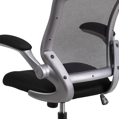 Flash Furniture Kale Mid-Back Black Mesh Swivel Ergonomic Task Office Chair with Gray Frame and Flip-Up Arms