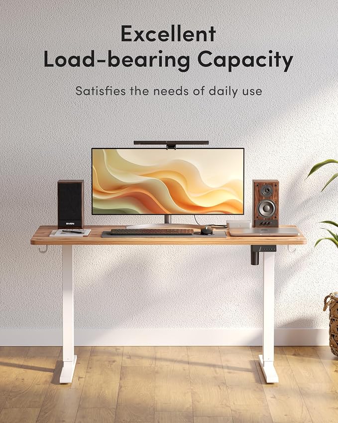 DESINO Standing Desk, 40 × 24 Inches Electric Height Adjustable, Sit and Stand Up, Computer Office Desk with Splice Board, White Frame/Light Rustic TOP