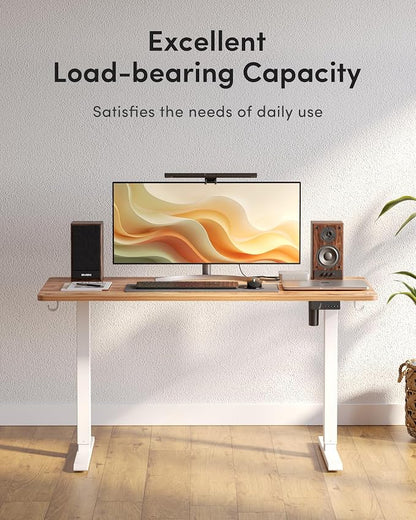 DESINO Standing Desk, 40 × 24 Inches Electric Height Adjustable, Sit and Stand Up, Computer Office Desk with Splice Board, White Frame/Light Rustic TOP