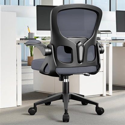 Office Chair Ergonomic Desk Chair, Adjustable Lumbar Support Rolling Swivel Comfy Chair with Space-Saving Flip Up Armrests, Mesh Gaming Chair for Business Work Office & Home, Dark Gray