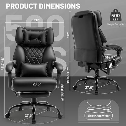 3D Kneading Massage Office Chair with Foot Rest,Executive Office Chairs,Ergonomic Desk Chair for Heavy People,Big and Tall Office Chair 500LBS,Recliner with Dual-Use Pillow,Blackpu