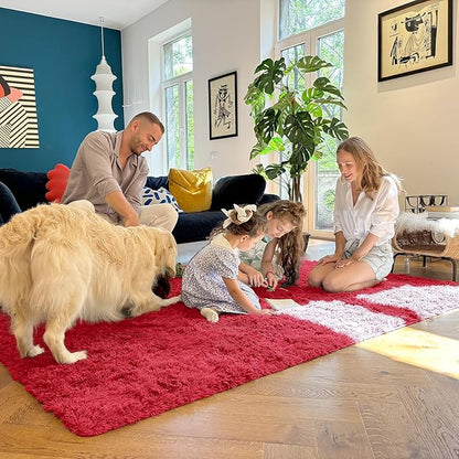 OLANLY 2x4 Machine Washable Runner Rugs for Hallway, Soft Fluffy Shaggy Bedside Rugs for Bedroom, Living Room, Indoor Floor Carpet for Kids Girls and Boys, Nursery Rooms, Home Decor Aesthetic, Red