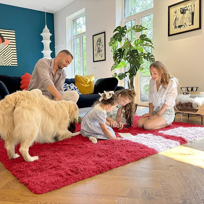 OLANLY 8x10 Machine Washable Large Area Rugs for Living Room, Bedroom, Soft Fluffy Shaggy Bedside Rug, Indoor Floor Carpet for Kids Girls and Boys, Dorms, Nursery, Home Decor Aesthetic, Red