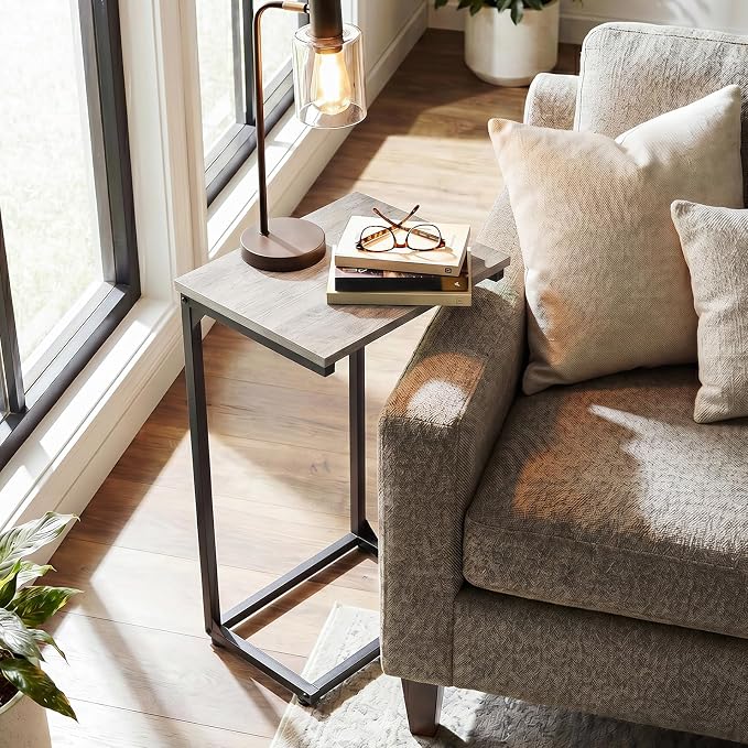AMHANCIBLE C Shaped End Tables, Couch Side Tables that Slide Under, TV Trays for Living Room, Bedroom, Small Space, Sofa, Grey HET02BGY-1