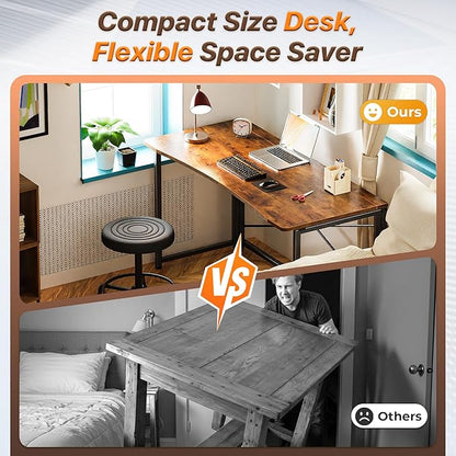 Huuger Folding Desk for Small Spaces, 47.2 Inch Foldable Computer Table, for Home Office, Study, Bedroom, Dorm, Space Saving, Small Writing Work Office Computer Desk, Easy to Fold, Rustic Brown