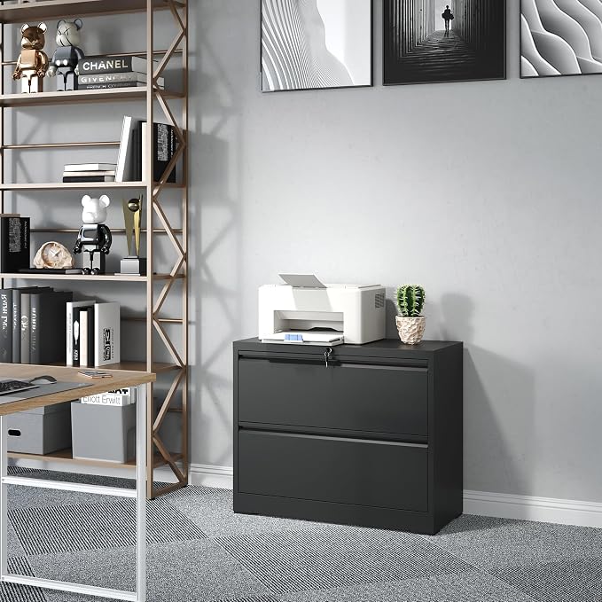2 Drawer File Cabinet,Metal Lateral Filing Cabinet with Lock,Home Office Storage Organizer Cabinet for Legal/Letter/A4/F4 Size Files,35.5" W,Black