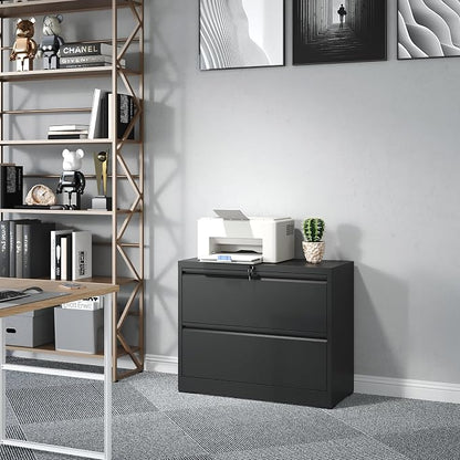 2 Drawer File Cabinet,Metal Lateral Filing Cabinet with Lock,Home Office Storage Organizer Cabinet for Legal/Letter/A4/F4 Size Files,35.5" W,Black
