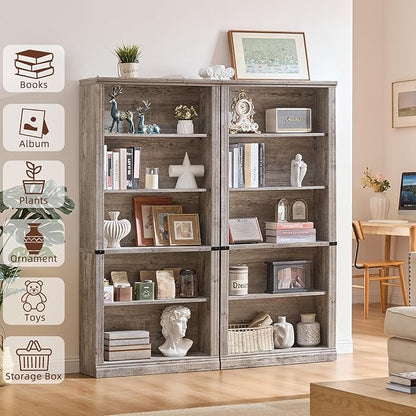 RWYHG 70" Grey Tall Bookshelf Set of 3,5-Tier Thick Wooden Book Shelf with Adjustable Shelves,Free Standing Farmhouse Bookcase with Open Display Storage,Floor Vintage Bookshelves for Living Room