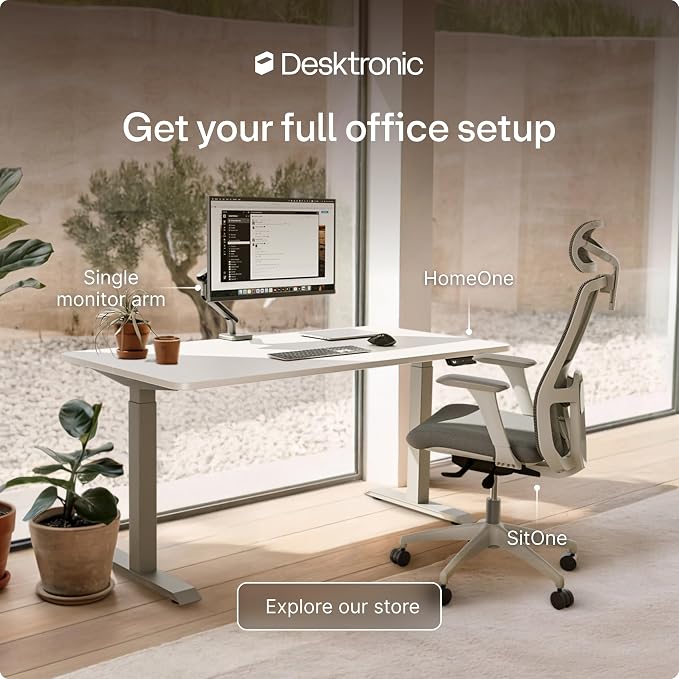 Desktronic HomeOne Standing Desk 48x24 — Ergonomic Sit Stand Home Office Desk, Made in Europe, Electric Dual Motor Height Adjustable, USB & USB-C Charging, Wobble-Free, Touchscreen, 3 Memory Presets