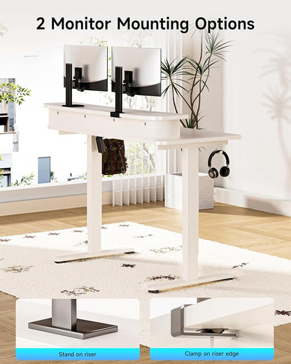 BIZUM Standing Desk with 2 Drawers Computer Desk-Stand up Desk Home Office Gaming Memory Desks C-Clamp Mount Compatible, 48x24 Inch White