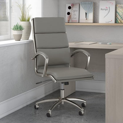 Bush Home Somerset High Back Leather Executive Office Chair in Light Gray