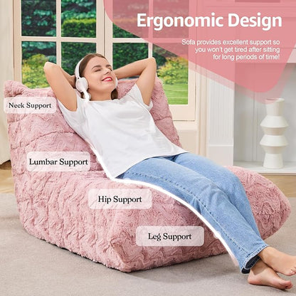 Hobestluk Adults Bean Bag Chair Faux Fur BeanBag Couch for Living Room | Pink Chevron,Ergonomic Design,Memory Foam,UltraSoft,Anti-slip Bottom,No Assembly Required,Decorative Style for Living Room