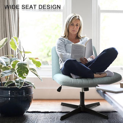 LEMBERI Fabric Padded Desk Chair No Wheels, Armless Wide Swivel Home Office Desk Chair,120°Rocking Mid Back Ergonomic Computer Task Vanity Chair for Office, Home, Make Up,Small Space, Bed Room