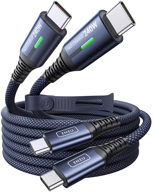 INIU USB C to USB C Cable, 240W Fast Charging Type C Charger Cord, Braided USBC Cable for iPhone 17, Samsung S25, Laptop, MacBook, Switch, Family, Commuter, Students, [6.6ft+6.6ft Blue]