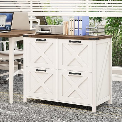 Befrases Farmhouse File Cabinet, Lateral Filing Cabinet with 4 Drawers for Letter/A4 Size Hanging Files, Wooden Printer Stand File Storage Cabinet for Home Office Cabinets, Rustic White
