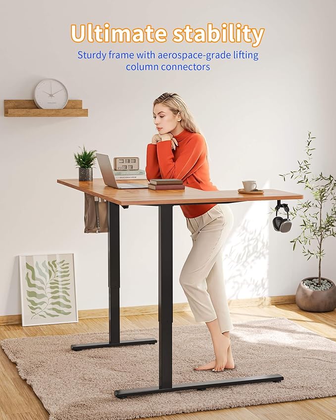 YIHAYO Reversiable L-Shaped Electric Standing Desk, 59 Inches Stand Up Corner Desk, Sit and Stand Up for Work Office Home, Ergonomic Rising Computer Table with Splice Board, Rustic Brown