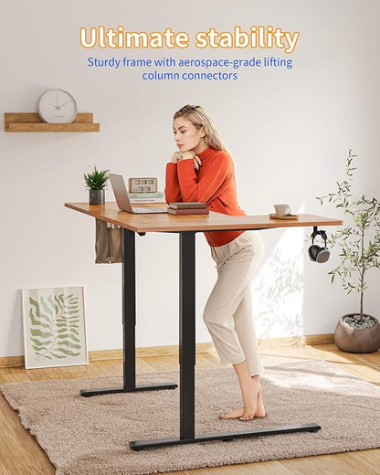 YIHAYO Reversiable L-Shaped Electric Standing Desk, 59 Inches Stand Up Corner Desk, Sit and Stand Up for Work Office Home, Ergonomic Rising Computer Table with Splice Board, Rustic Brown