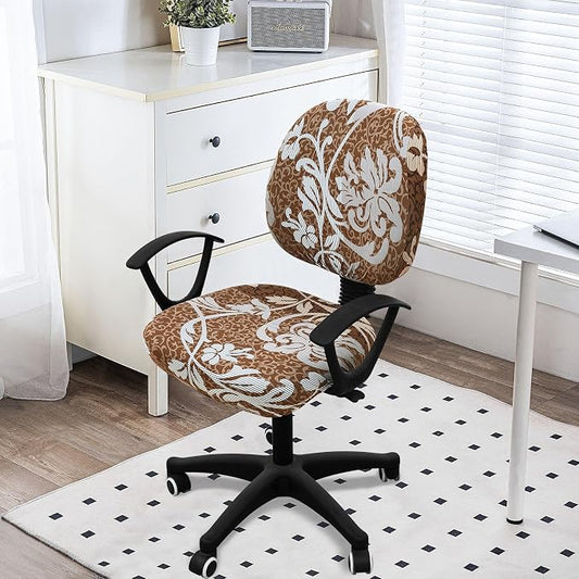 Smiry Stretch Printed Office Computer Chair Covers, Universal Washable Removable Desk Rotating Chair Slipcovers Protector, Seat + Backrest Cover - Brown and Blue