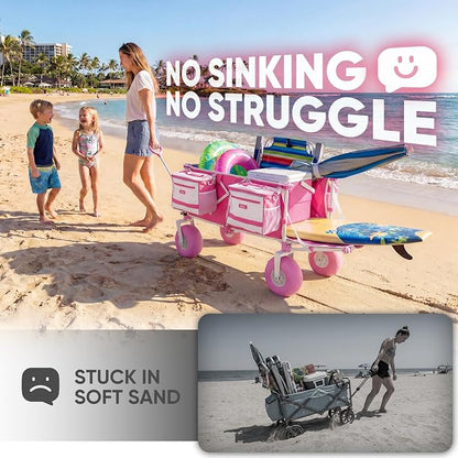 Sekey Heavy Duty Beach Wagon with 9" Big Sand-Proof Wheels, 300L Oversized Foldable Beach Cart with Cooler| Adjustable Handle & Balloon Tires for Sand, Camping,Vacation