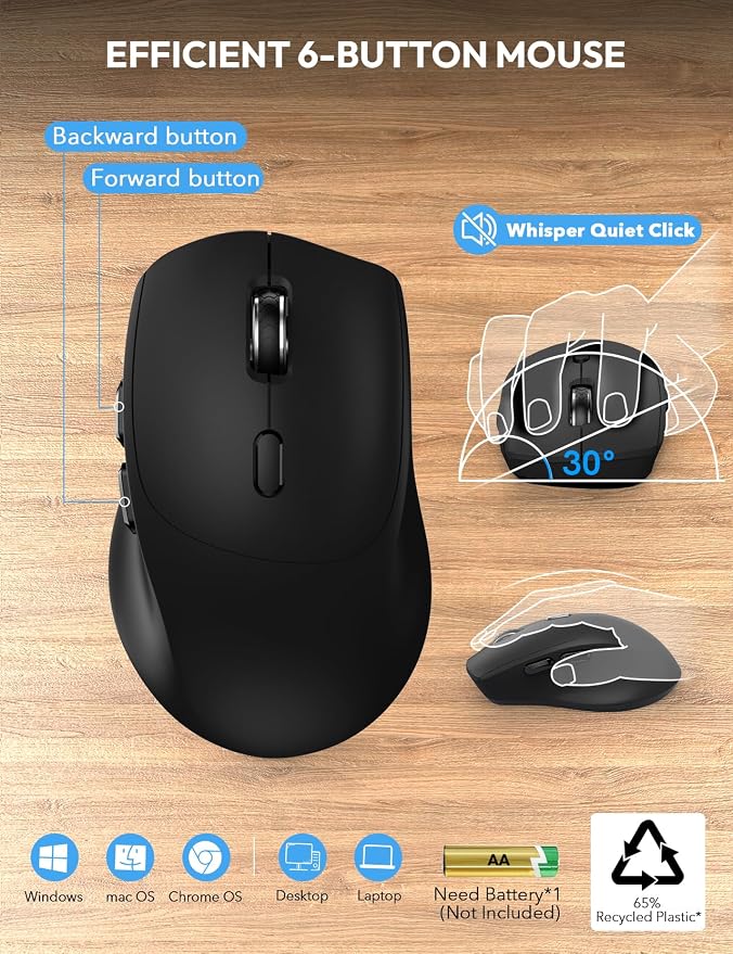 SABLUTE Wireless Keyboard and Mouse, Wrist Rest, Large Print, Phone Holder, 2.4G Ergonomic Keyboards Mouse Combo, KM23D Silent High Contrast Set for Low Vision and the Elderly, Battery Powered