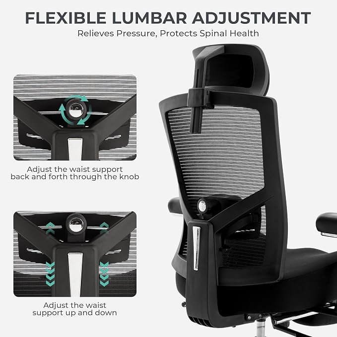 600lbs Big and Tall Office Chair with Wider W-Shaped Thick Seat Cushion, Ergonomic Computer Mesh Desk Chairs for Heavy People, Computer Chair, Adjustable Lumbar Support, 4D Armrests Footrest Headrest