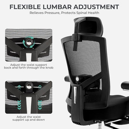 600lbs Big and Tall Office Chair with Wider W-Shaped Thick Seat Cushion, Ergonomic Computer Mesh Desk Chairs for Heavy People, Computer Chair, Adjustable Lumbar Support, 4D Armrests Footrest Headrest