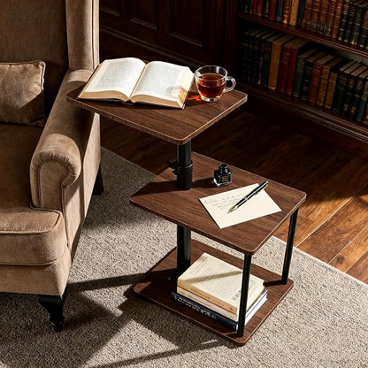 Faesun Swivel Side Table for Couch Arm, Adjustable C End Table for Recliner or Bed, Tv Trays with Storage Shelf for Small Spaces Small Nightstand Table for Living Room, Bedroom，2pc