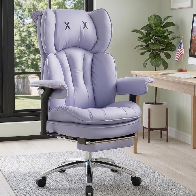 Efomao Big & Tall Desk Chair, Wide Executive Office Chair with Footrest Purple