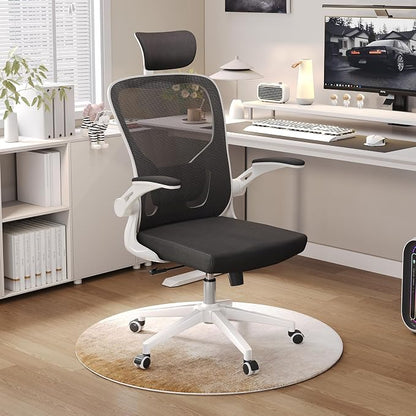 Ergonomic Office Chair, High-Back Mesh Computer Desk Chair with Adjustable Height, Lumbar Support, Flip-Up Armrests,headrest，and Swivel Rolling Design for Home and Office Use