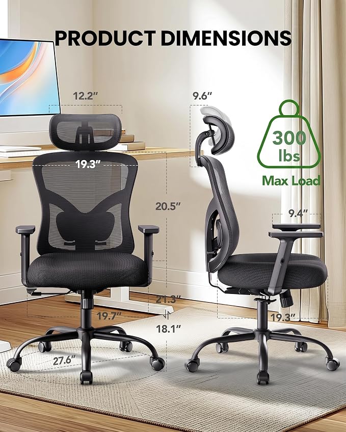 Marsail Ergonomic Office & Gaming Chair with Lumbar Support & 2D Headrest