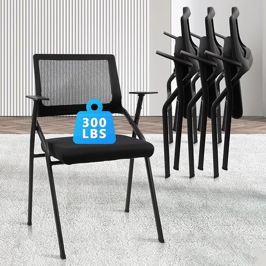 CLATINA Stackable & Foldable Office Chairs with Ergonomic Lumbar Support and Thickened Seat Cushion, Folding Mesh Fabric Reception Guest Chair for School Church Conference Waiting Room Black (4pk)