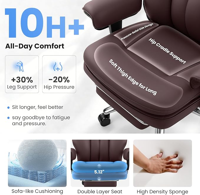 BestGlory Big and Tall Office Chair with Lumbar Support, Executive Leather Computer Desk Chair, Heavy Duty Comfortable Gaming Chair with Double Layer Cushion & Footrest for Home Office Gaming