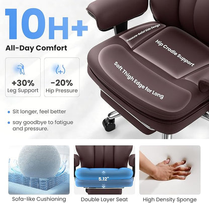 BestGlory Big and Tall Office Chair with Lumbar Support, Executive Leather Computer Desk Chair, Heavy Duty Comfortable Gaming Chair with Double Layer Cushion & Footrest for Home Office Gaming