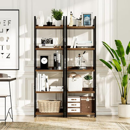 NUMENN Narrow Bookshelf, 5 Tier Bookshelves, Home Office Bookcase Shelf Storage Organizer, Free Standing Storage Shelving Unit for Bedroom, Living Room and Home Office, Vintage
