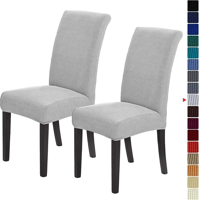 Stretch Chair Covers for Dining Room Set of 2, Removable Washable Dining Room Chair Covers, Dining Chair Slipcovers Seat Protector, Great Home Decor and Banquet Upholstery (Sliver, 2 Pack)
