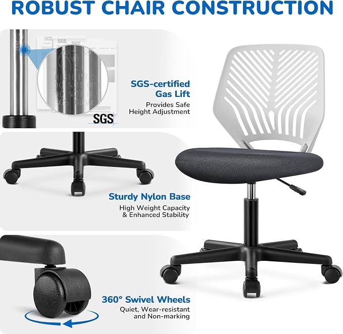 Topeakmart Armless Task Desk Chair - Mesh Lumbar Support, Ergonomic, Swivel for Small Spaces, Dark Gray
