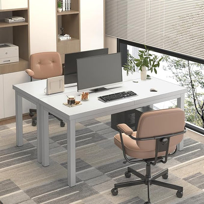 Modern 47 Inch Wood Computer Desk with Thick Desktop - Gaming, Writing Table for Home Office, Study, Work, Student & School Use, Simple Style, White
