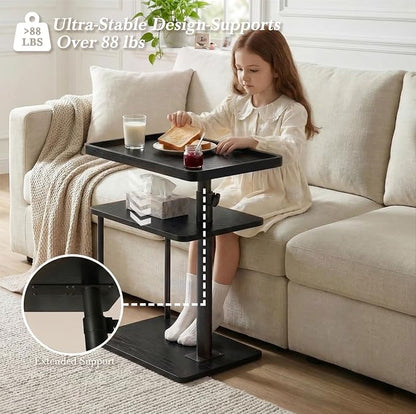 Faesun C Table End Table Adjustable Height, 360°Swivel TV Tray Table for Small Spaces, Small Nightstand for Living Room, Bedroom, Black