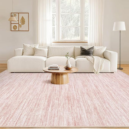 Nakagishi 8X10 Area Rugs Living Room: Washable Large Vintage Rug Neutral Non-Slip Soft Stain Resistant Indoor Carpet for Bedroom Nursery Dining Room Office Playroom - Pink-01