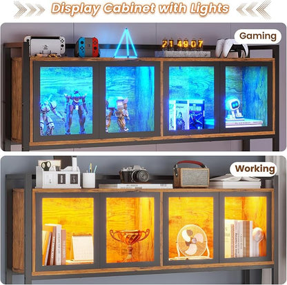 SEDETA L Shaped Gaming Desk with Drawers, L Shaped Computer Desk with Hutch and Storage Shelves, Gaming Desk with Pegboard, Led Lights, and Power Outlet, Home Office Desk, Corner Desk, Rustic Brown