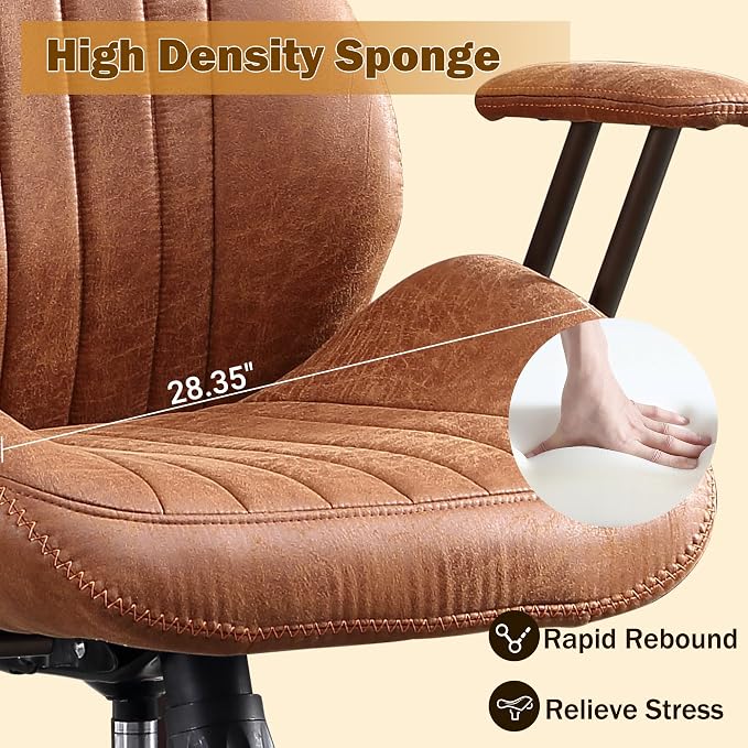 Home Office Chair,Ergonomic Computer Chair with Lumbar Support Adjustable Height,Mid-Century Modern Office Chair with Rolling Swivel Chair for Home Office Game Study(Suede High Back Chair,Light Brown)