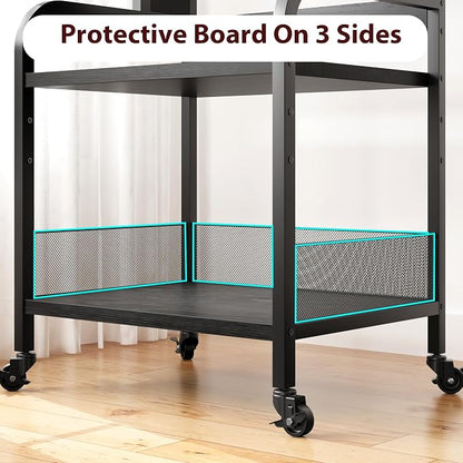 GarveeLife Printer Stand with Power Outlets, 3-Tier Rolling Printer Table with Lockable Wheels, Heavy Duty Printer Cart with Adjustable Shelves, Utility Storage Cart for Home, Office, Black