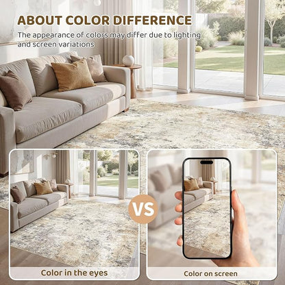 UERMEI 5x7 Area Rug Living Room Rugs - Washable Neutral Modern Abstract Soft Thin Large Rug Indoor Floor No Slip Rug Carpet for Bedroom Under Dining Table Home Office Decor - Golden Grey